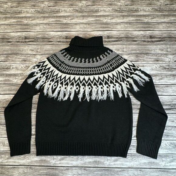 CATO Women Fair Isle Sweater Tassels Black White M Med Medium Raglan Long Sleeve - Picture 4 of 13